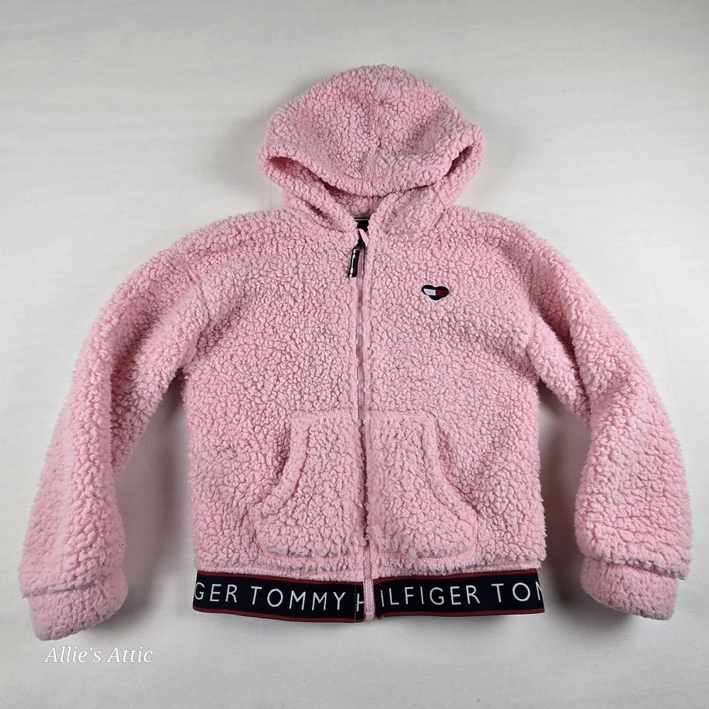 Tommy Hilfiger Womens Girls Pink Sherpa Fleece Full Zip Sweatshirt Jacket M 8 10